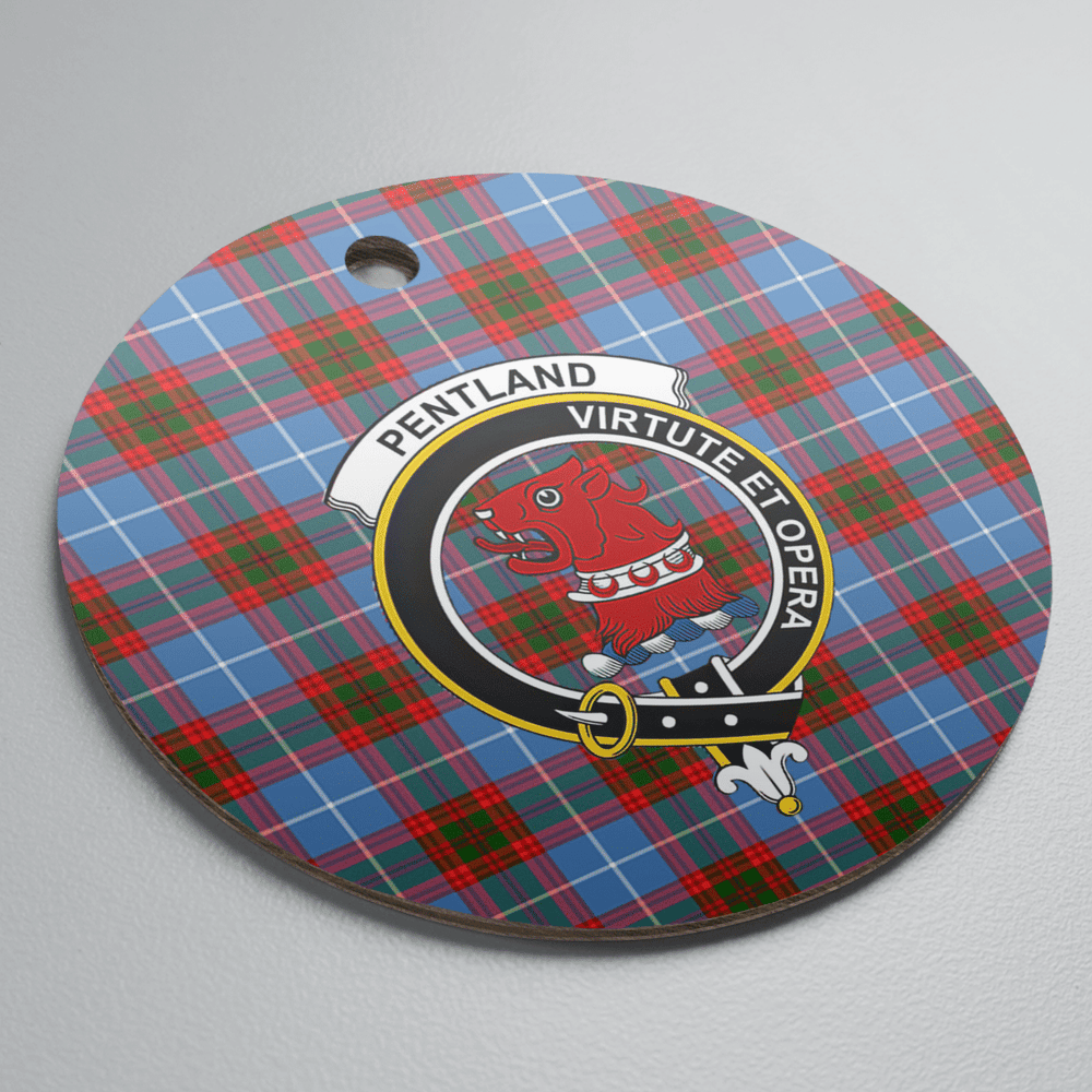 Clan Pentland (Edinburgh) Tartan Crest Round Ceramic Ornament GW35 Pentland (Edinburgh) Tartan Tartan Christmas   