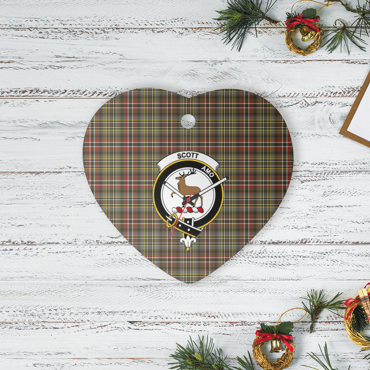 Clan Scott Green Weathered Tartan Crest Heart Ceramic Ornament XQ53 Scott Green Weathered Tartan Tartan Christmas   