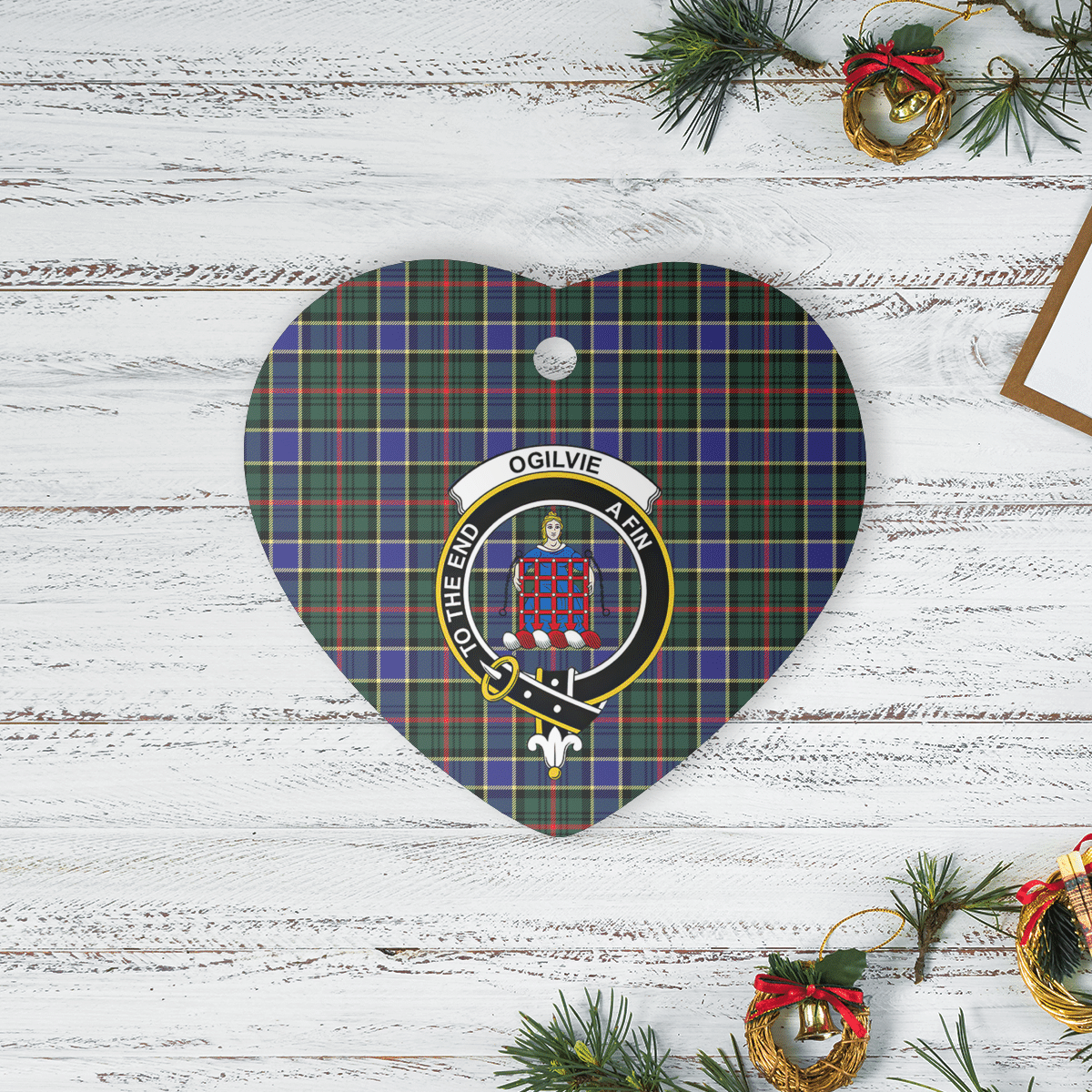 Clan Ogilvie Hunting Modern Tartan Crest Heart Ceramic Ornament EW72 Ogilvie Hunting Modern Tartan Tartan Christmas   