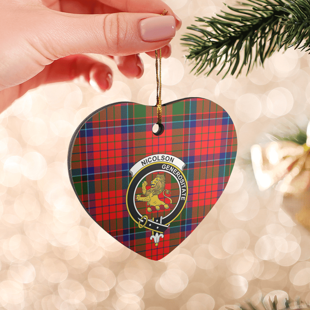 Clan Nicolson Modern Tartan Crest Heart Ceramic Ornament YX24 Nicolson Modern Tartan Tartan Christmas   