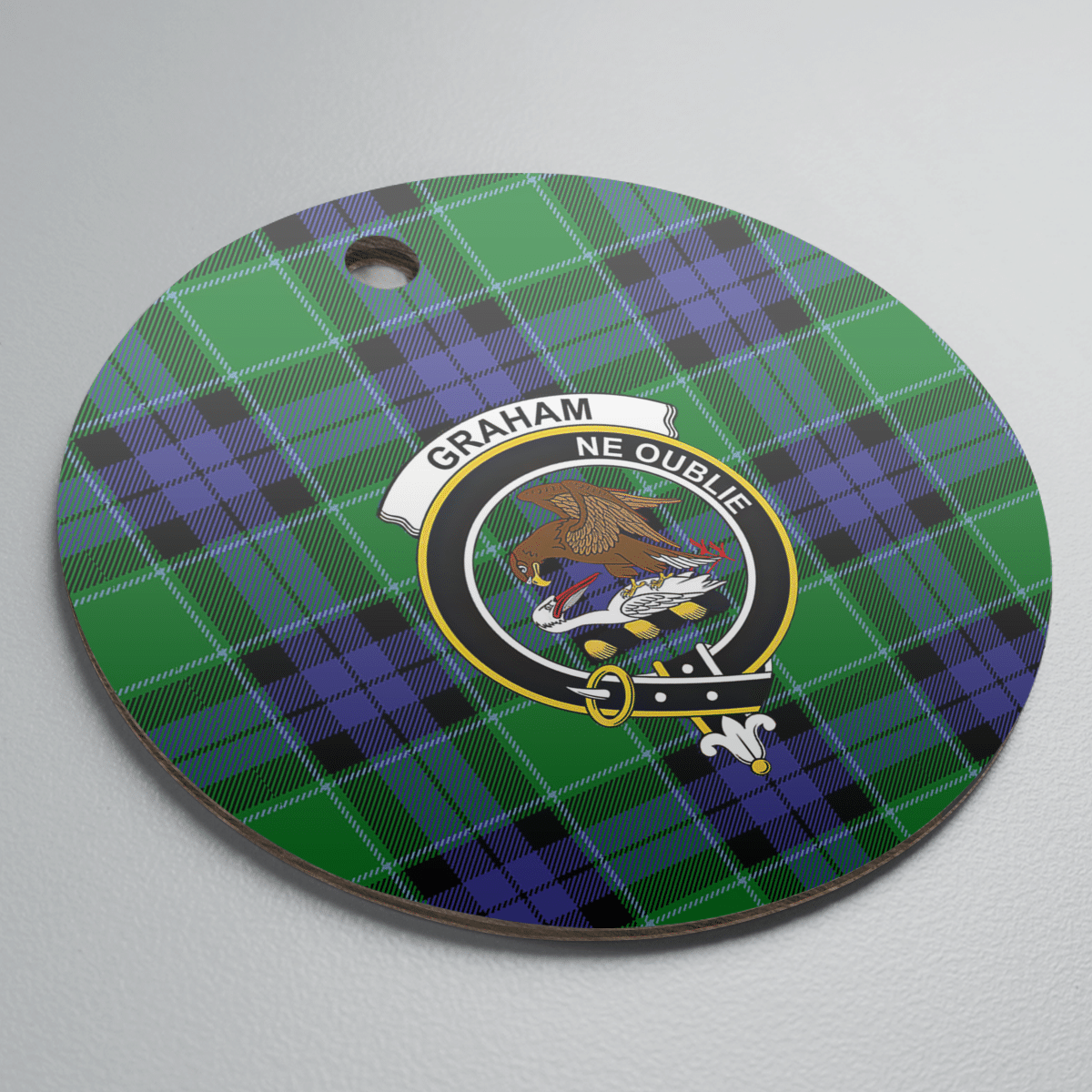 Clan Graham of Menteith Modern Tartan Crest Round Ceramic Ornament RN60 Graham of Menteith Modern Tartan Tartan Christmas   