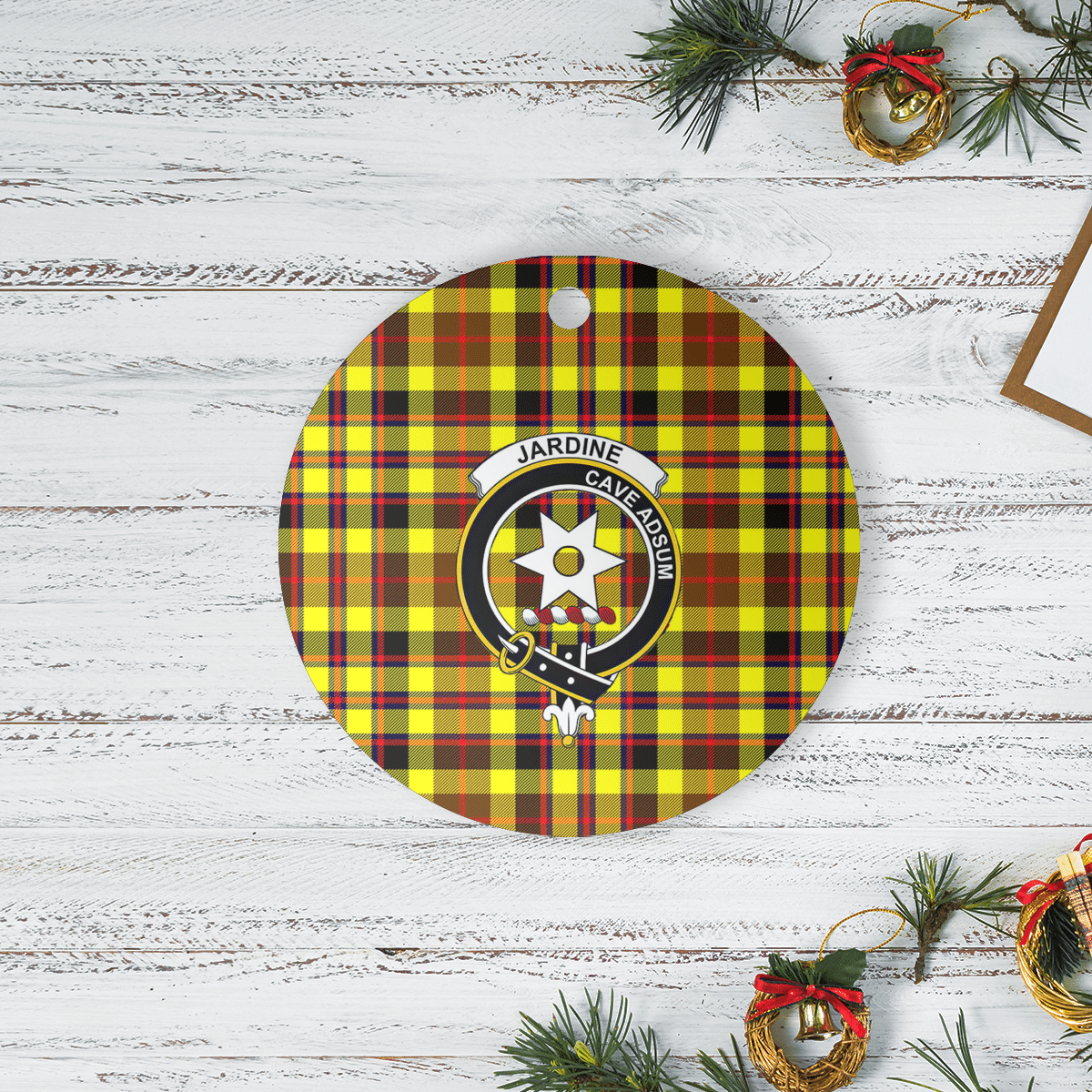 Clan Jardine Tartan Crest Round Ceramic Ornament LT29 Jardine Tartan Tartan Christmas   