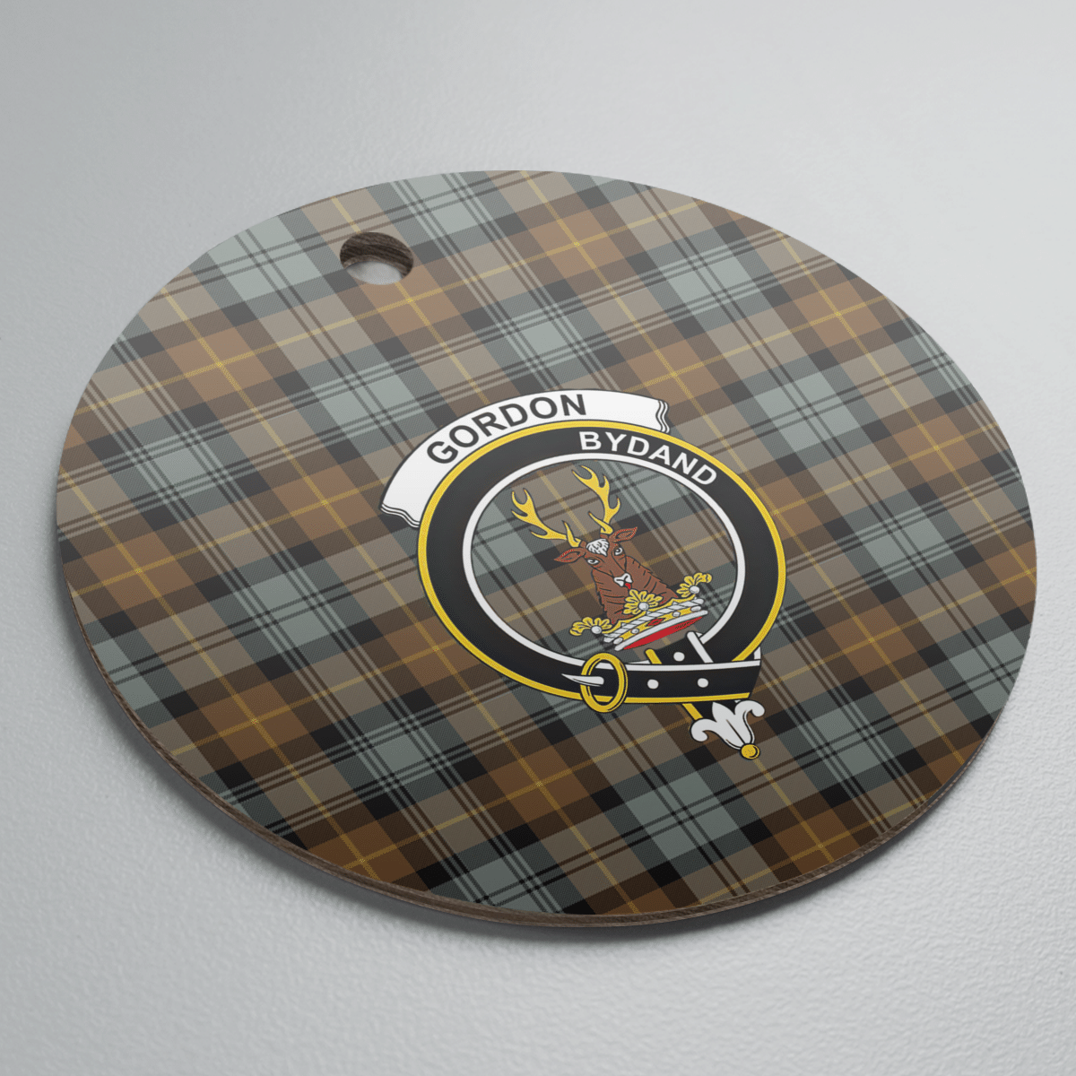 Clan Gordon Weathered Tartan Crest Round Ceramic Ornament CZ69 Gordon Weathered Tartan Tartan Christmas   