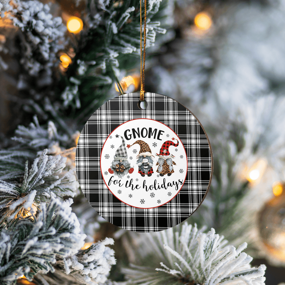 Clan Menzies Black & White Modern Tartan Tartan Crest Gnome Round Ceramic Ornament ZG10 Menzies Black & White Modern Tartan Tartan Christmas   