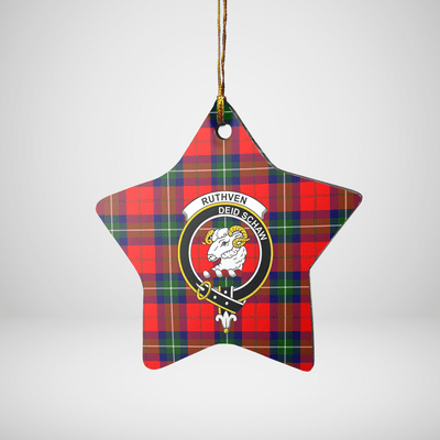 Clan Ruthven Modern Tartan Crest Star Ceramic Ornament