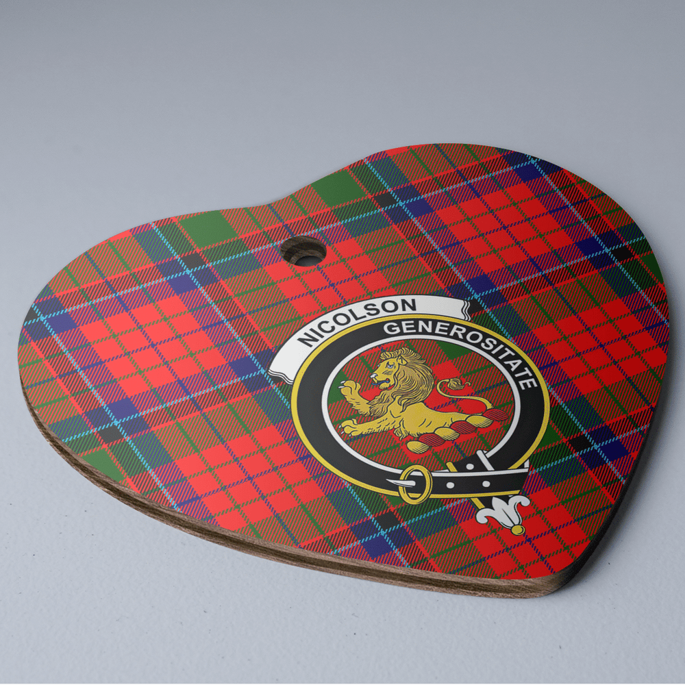 Clan Nicolson Modern Tartan Crest Heart Ceramic Ornament YX24 Nicolson Modern Tartan Tartan Christmas   