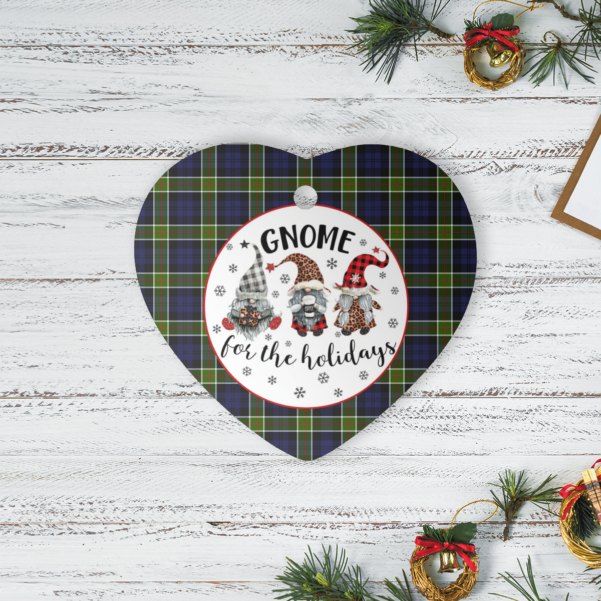 Clan Colquhoun Tartan Tartan Crest Gnome Heart Ceramic Ornament NE71 Colquhoun Tartan Tartan Christmas   