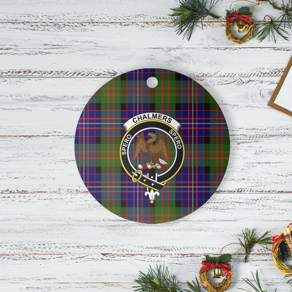 Clan Chalmer Tartan Crest Round Ceramic Ornament YR47 Chalmer Tartan Tartan Christmas   