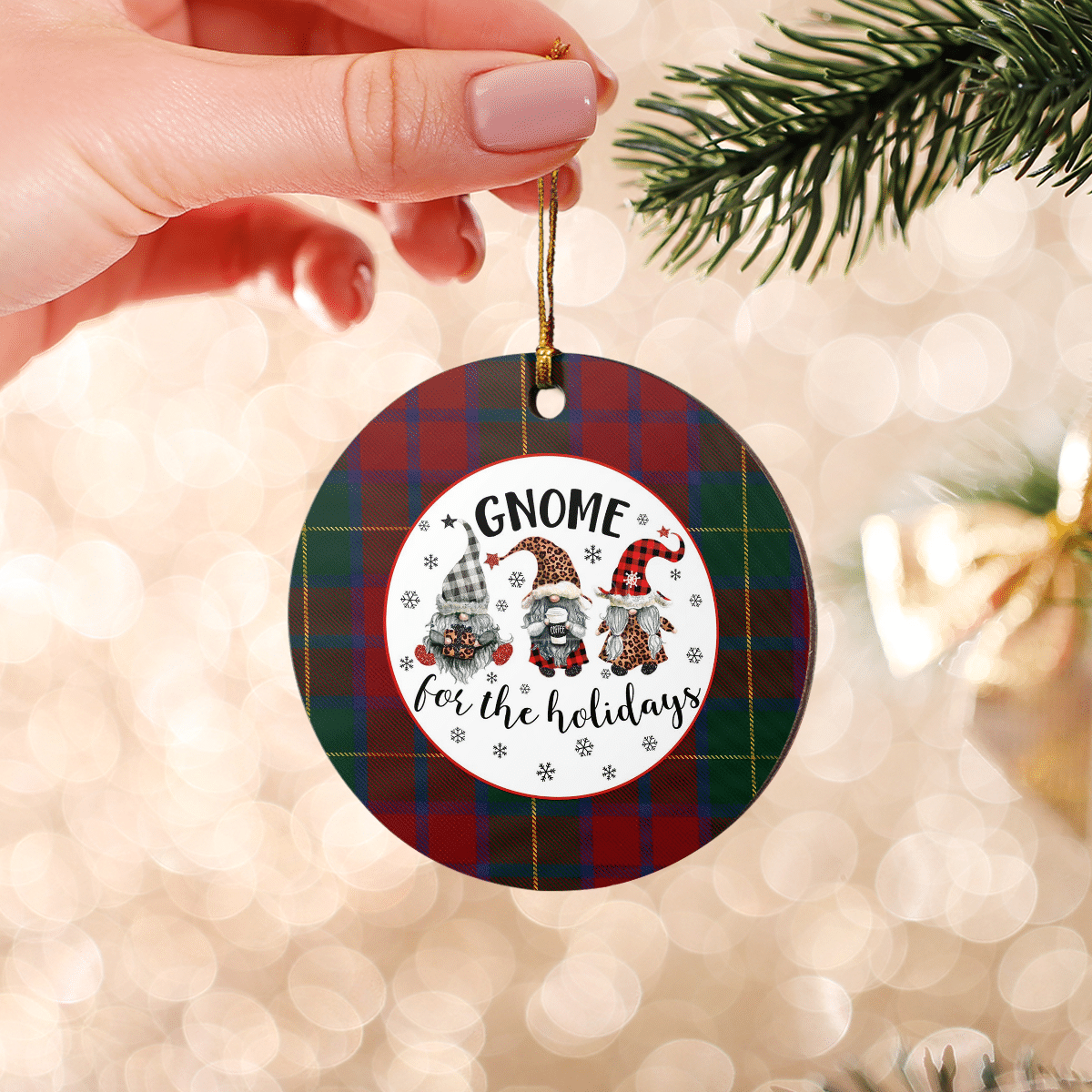 Clan McCarthy Tartan Tartan Crest Gnome Round Ceramic Ornament VT79 McCarthy Tartan Tartan Christmas   