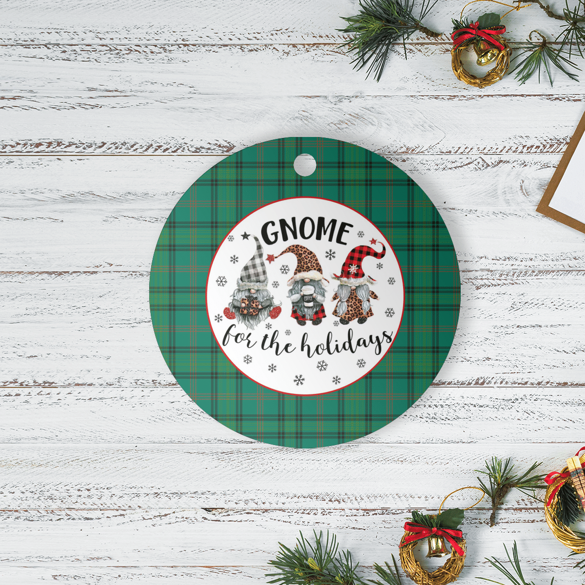 Clan Ross Hunting Ancient Tartan Tartan Crest Gnome Round Ceramic Ornament QI97 Ross Hunting Ancient Tartan Tartan Christmas   