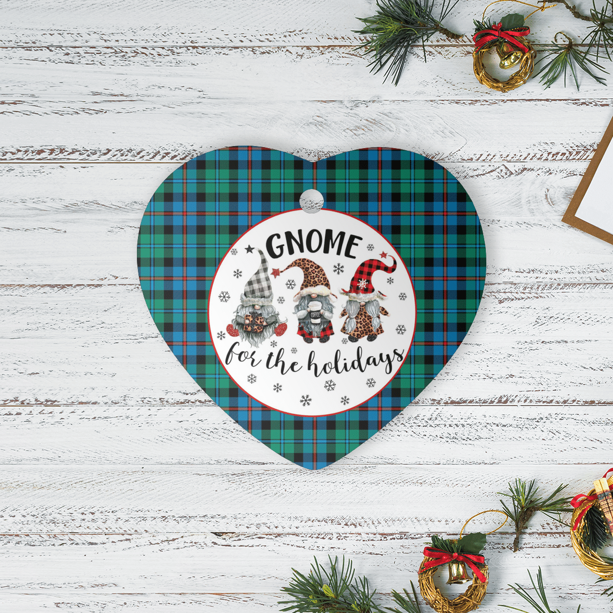 Clan Campbell of Cawdor Ancient Tartan Tartan Crest Gnome Heart Ceramic Ornament CN87 Campbell of Cawdor Ancient Tartan Tartan Christmas   