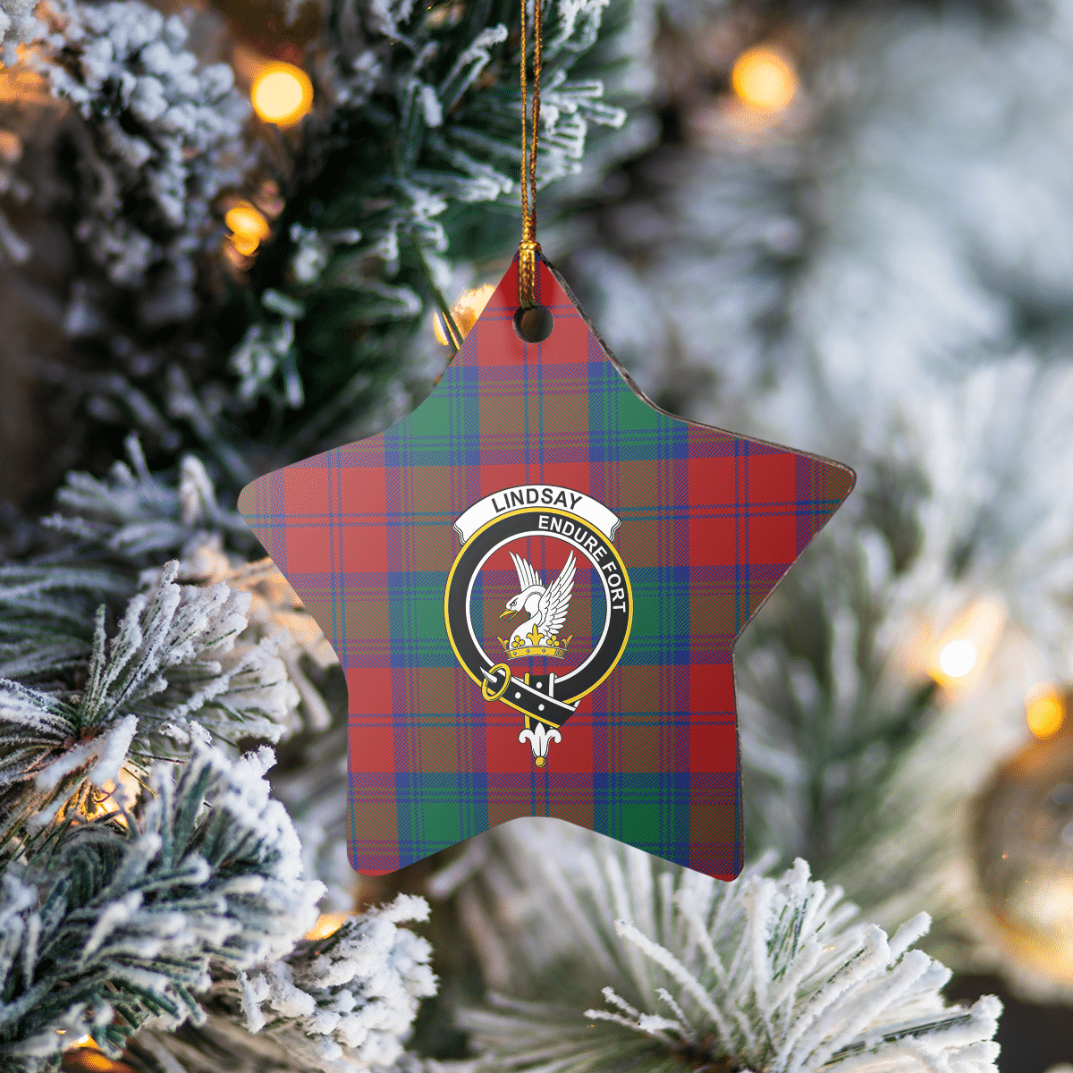 Clan Lindsay Modern Tartan Crest Star Ceramic Ornament SP60 Lindsay Modern Tartan Tartan Christmas   