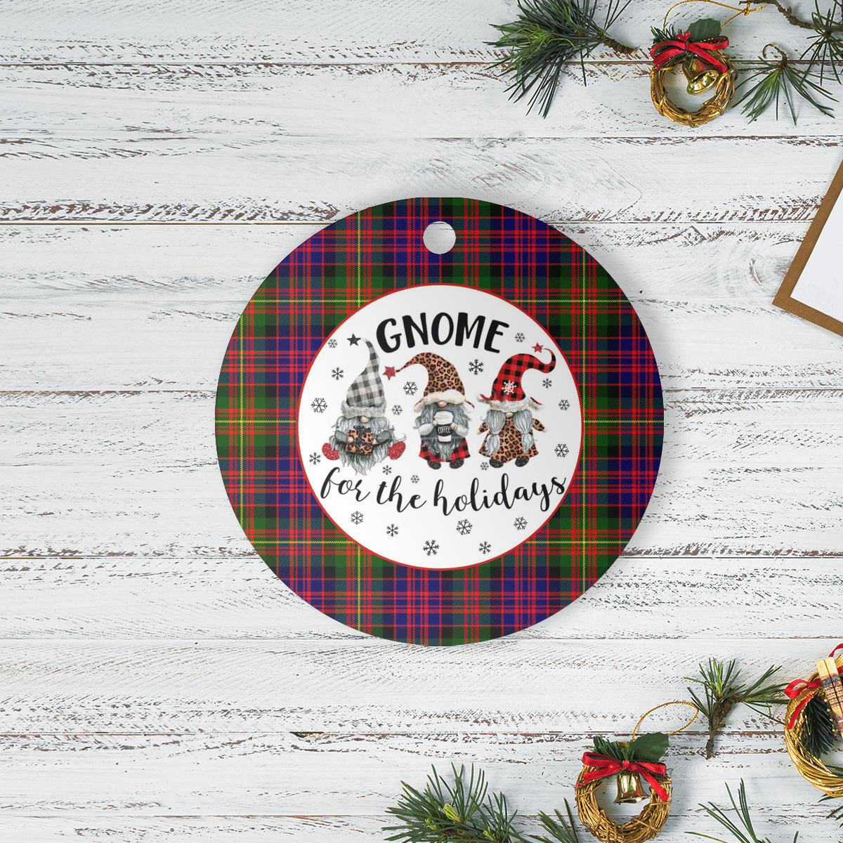 Clan Carnegie Modern Tartan Tartan Crest Gnome Round Ceramic Ornament QU14 Carnegie Modern Tartan Tartan Christmas   