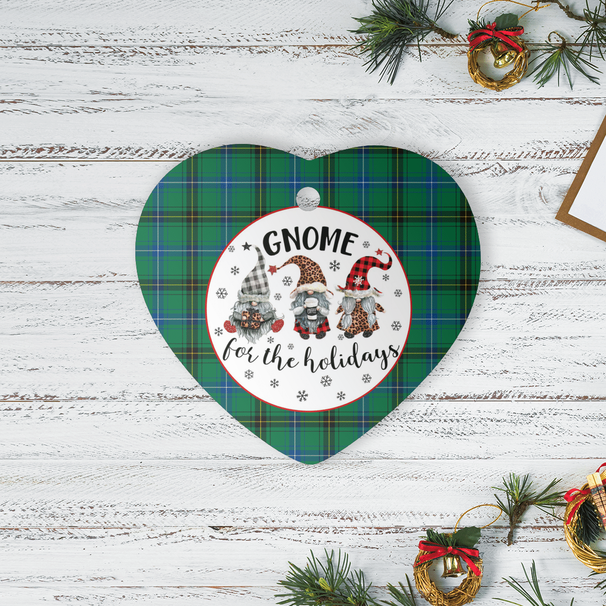 Clan Henderson Ancient Tartan Tartan Crest Gnome Heart Ceramic Ornament BT61 Henderson Ancient Tartan Tartan Christmas   