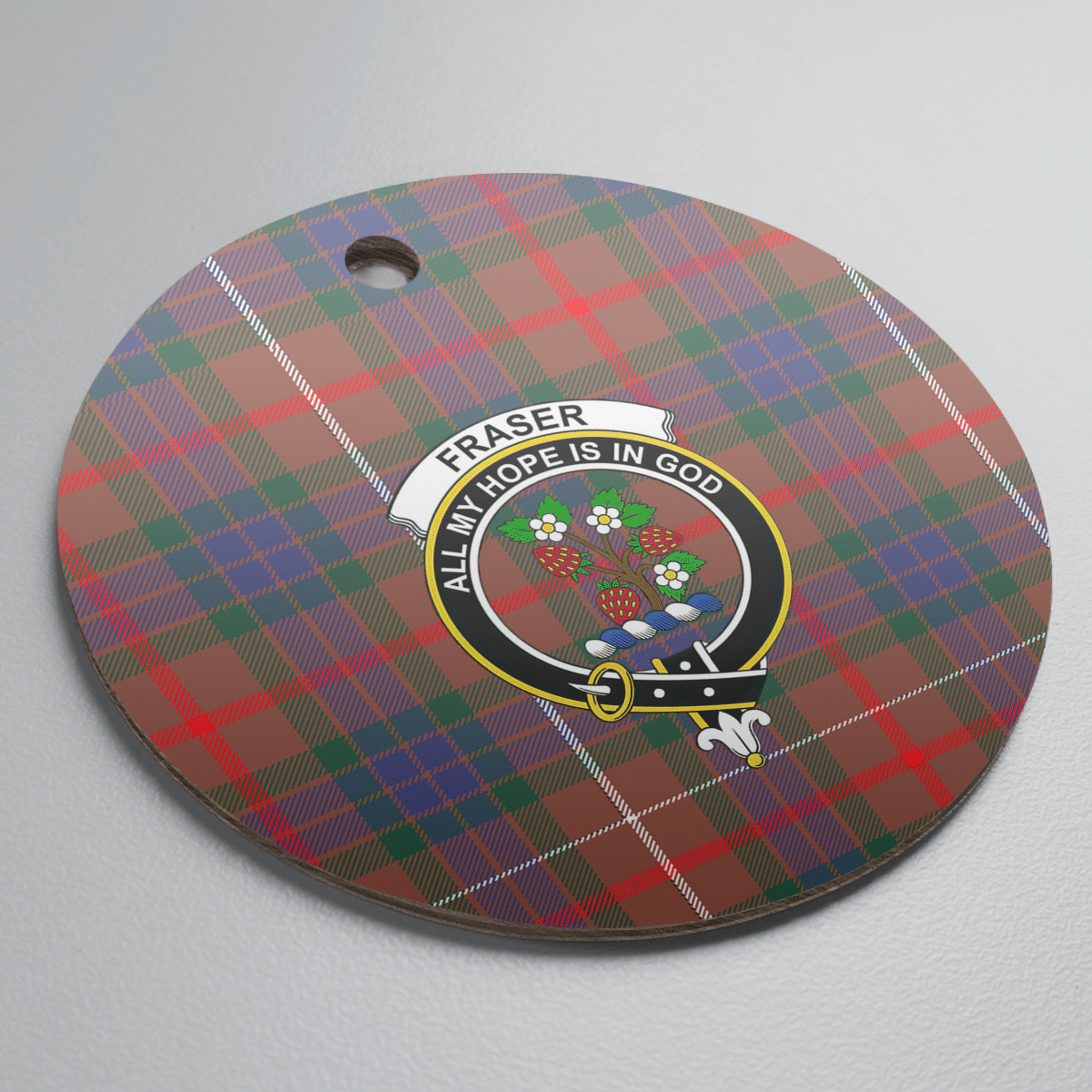 Clan Fraser Hunting Modern Tartan Crest Round Ceramic Ornament NT15 Fraser Hunting Modern Tartan Tartan Christmas   