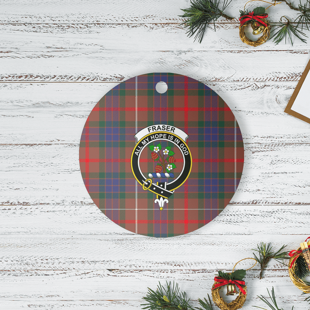 Clan Fraser Hunting Modern Tartan Crest Round Ceramic Ornament NT15 Fraser Hunting Modern Tartan Tartan Christmas   
