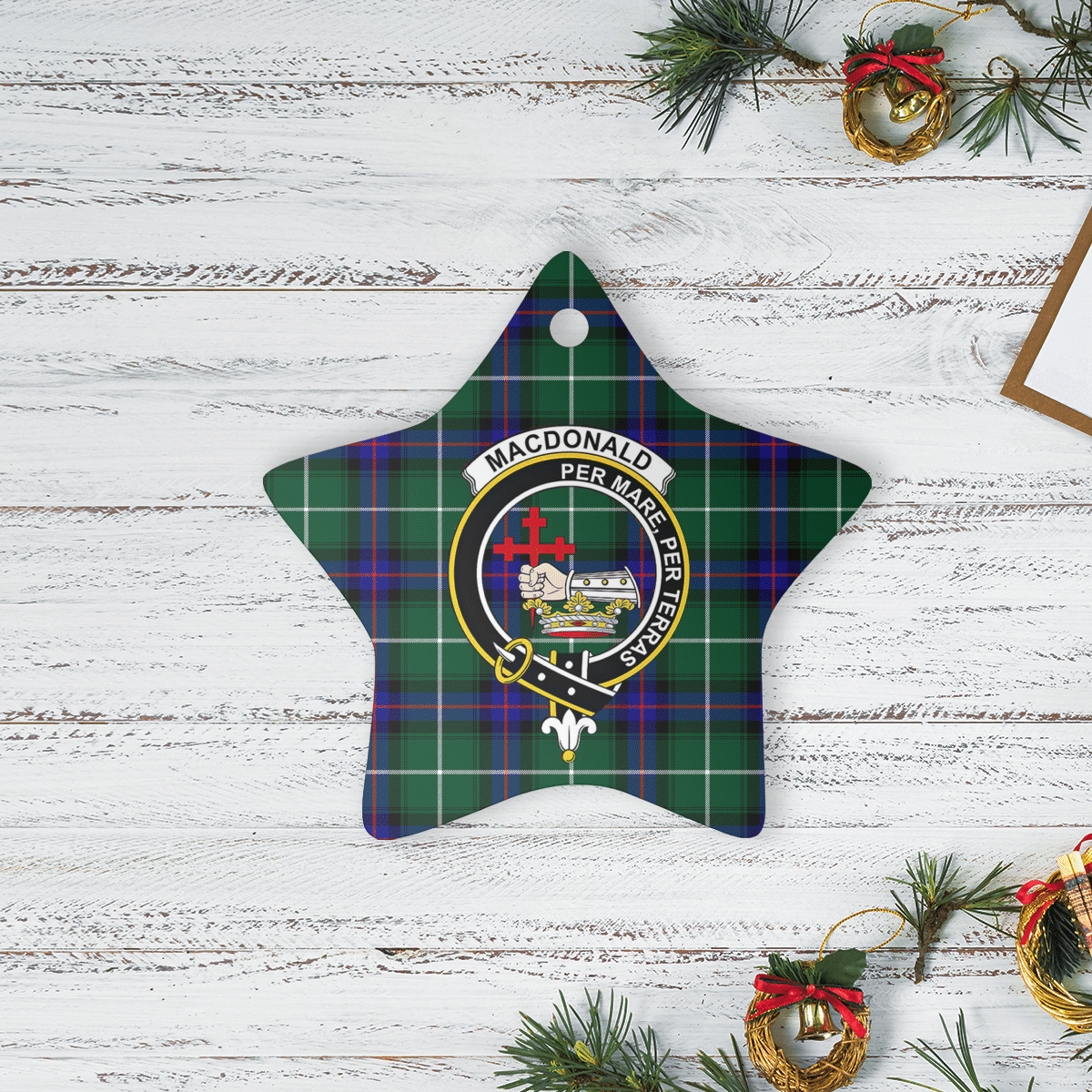 Clan MacDonald of the Isles Hunting Modern Tartan Crest Star Ceramic Ornament FM21 MacDonald of the Isles Hunting Modern Tartan Tartan Christmas   