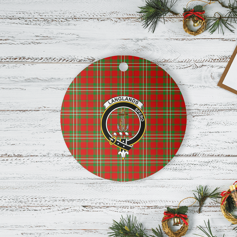 Clan Langlands Tartan Crest Round Ceramic Ornament BL42 Langlands Tartan Tartan Christmas   