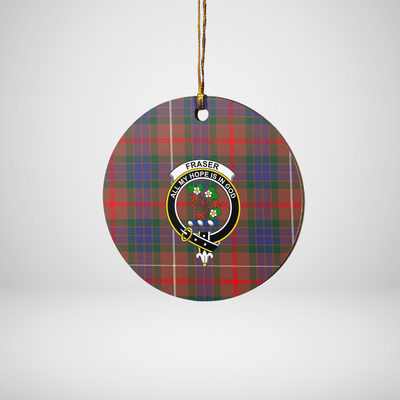 Clan Fraser Hunting Modern Tartan Crest Round Ceramic Ornament