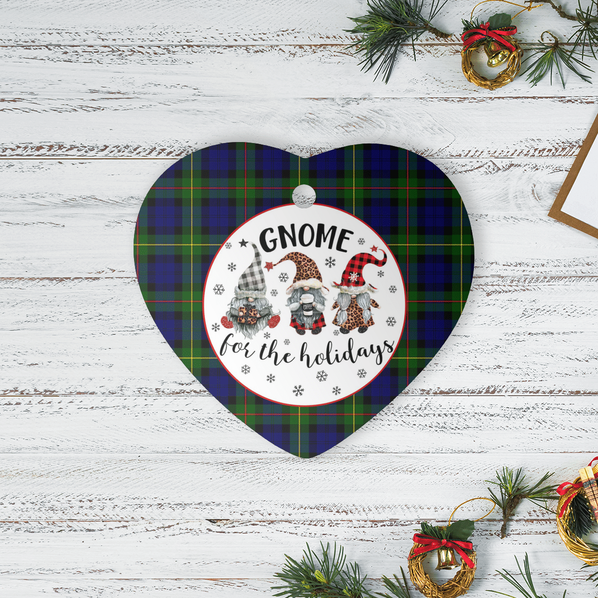Clan MacEwen Modern Tartan Tartan Crest Gnome Heart Ceramic Ornament PP11 MacEwen Modern Tartan Tartan Christmas   