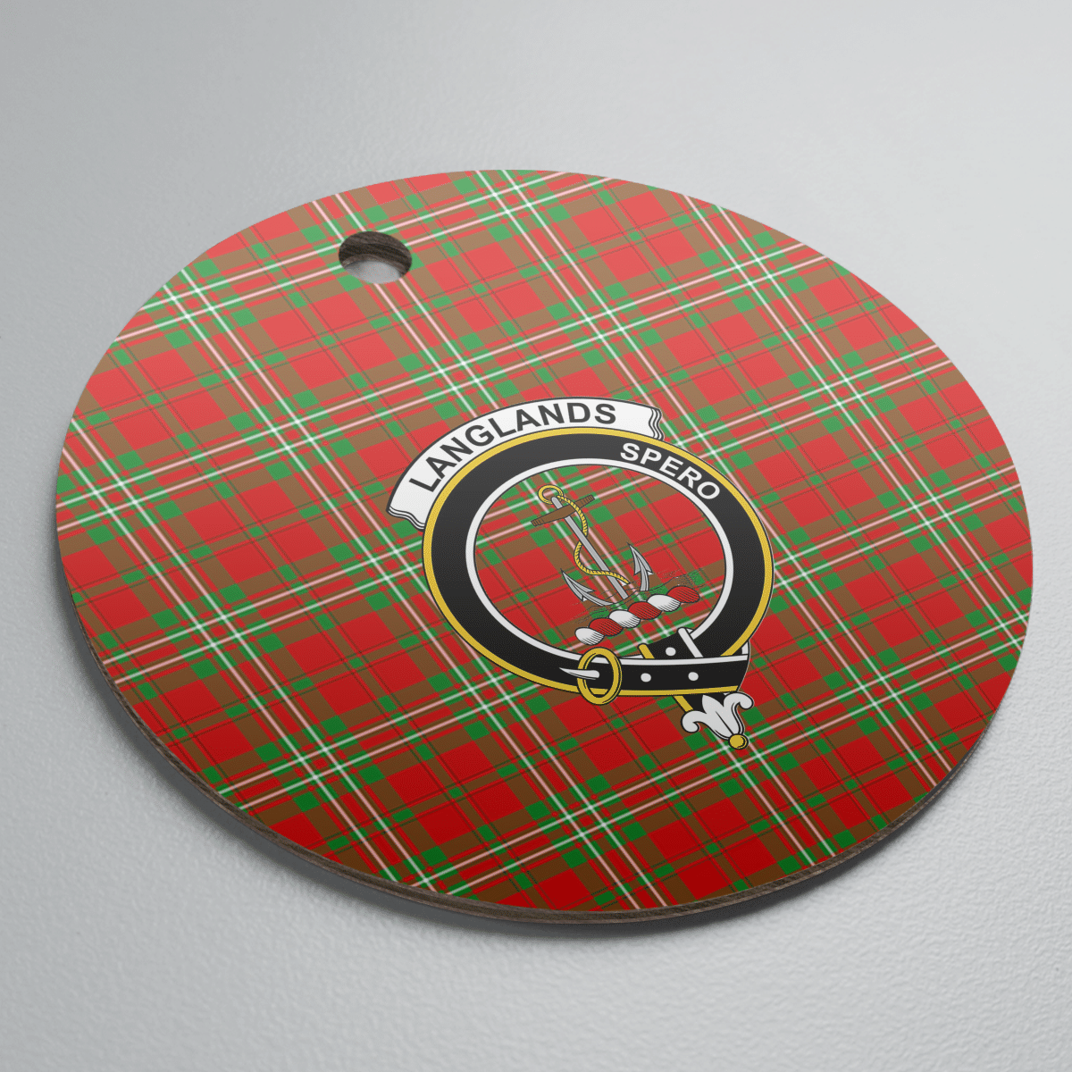 Clan Langlands Tartan Crest Round Ceramic Ornament BL42 Langlands Tartan Tartan Christmas   