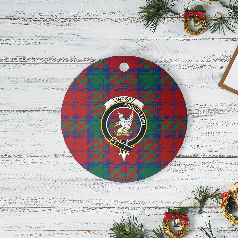 Clan Lindsay Modern Tartan Crest Round Ceramic Ornament EX84 Lindsay Modern Tartan Tartan Christmas   