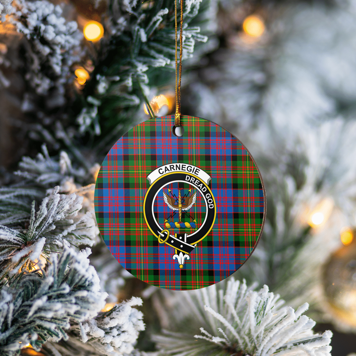 Clan Carnegie Ancient Tartan Crest Round Ceramic Ornament BO59 Carnegie Ancient Tartan Tartan Christmas   