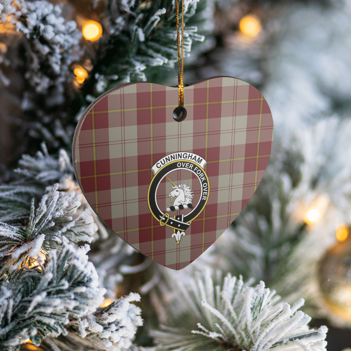 Clan Cunningham Burgundy Dancers Tartan Crest Heart Ceramic Ornament LY51 Cunningham Burgundy Dancers Tartan Tartan Christmas   
