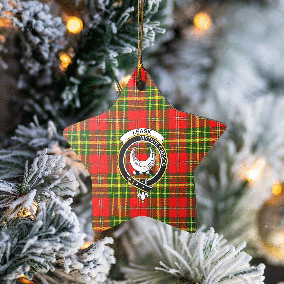 Clan Leask Tartan Crest Star Ceramic Ornament TF71 Leask Tartan Tartan Christmas   