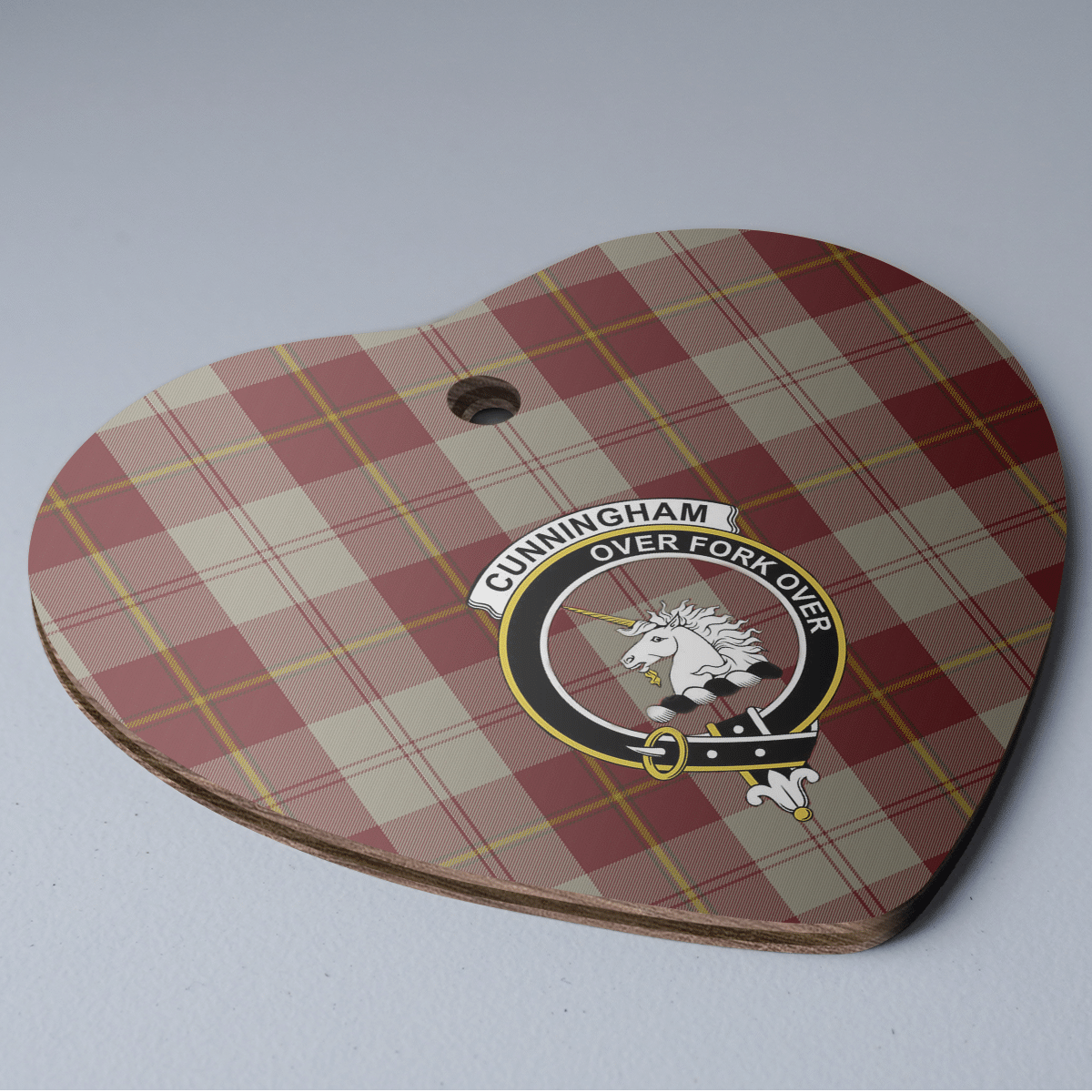 Clan Cunningham Burgundy Dancers Tartan Crest Heart Ceramic Ornament LY51 Cunningham Burgundy Dancers Tartan Tartan Christmas   