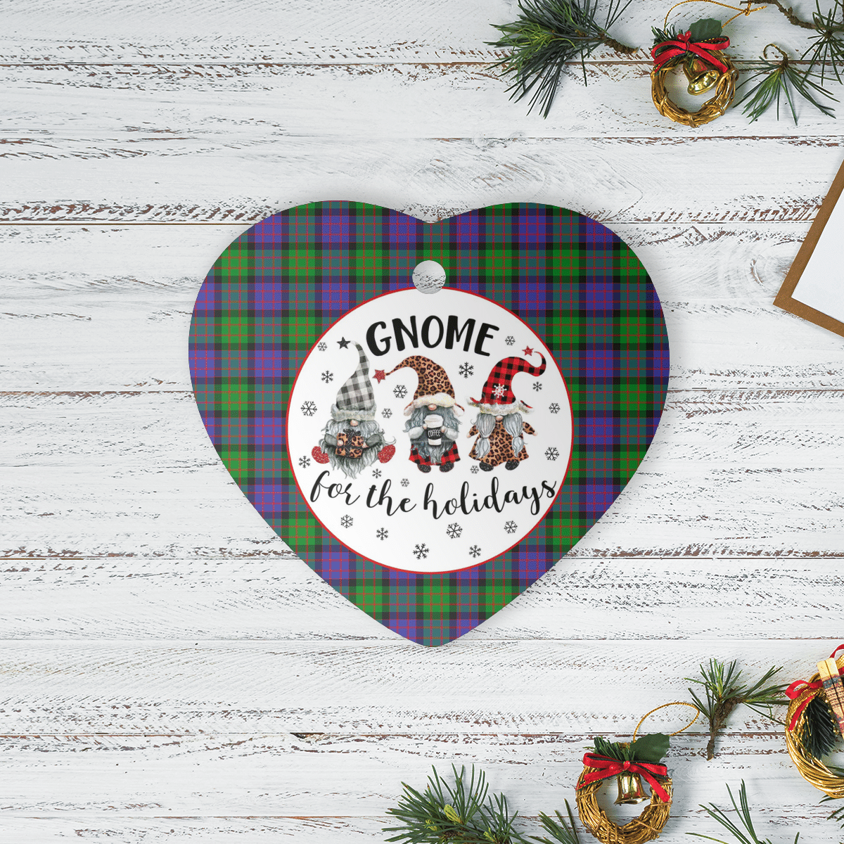 Clan MacBrayne Tartan Tartan Crest Gnome Heart Ceramic Ornament JL83 MacBrayne Tartan Tartan Christmas   