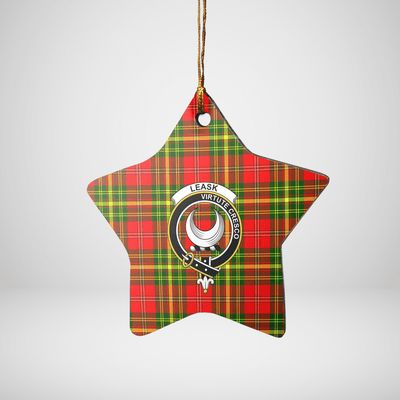 Clan Leask Tartan Crest Star Ceramic Ornament