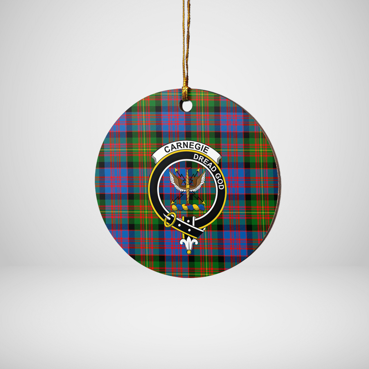 Clan Carnegie Ancient Tartan Crest Round Ceramic Ornament BO59 Carnegie Ancient Tartan Tartan Christmas   