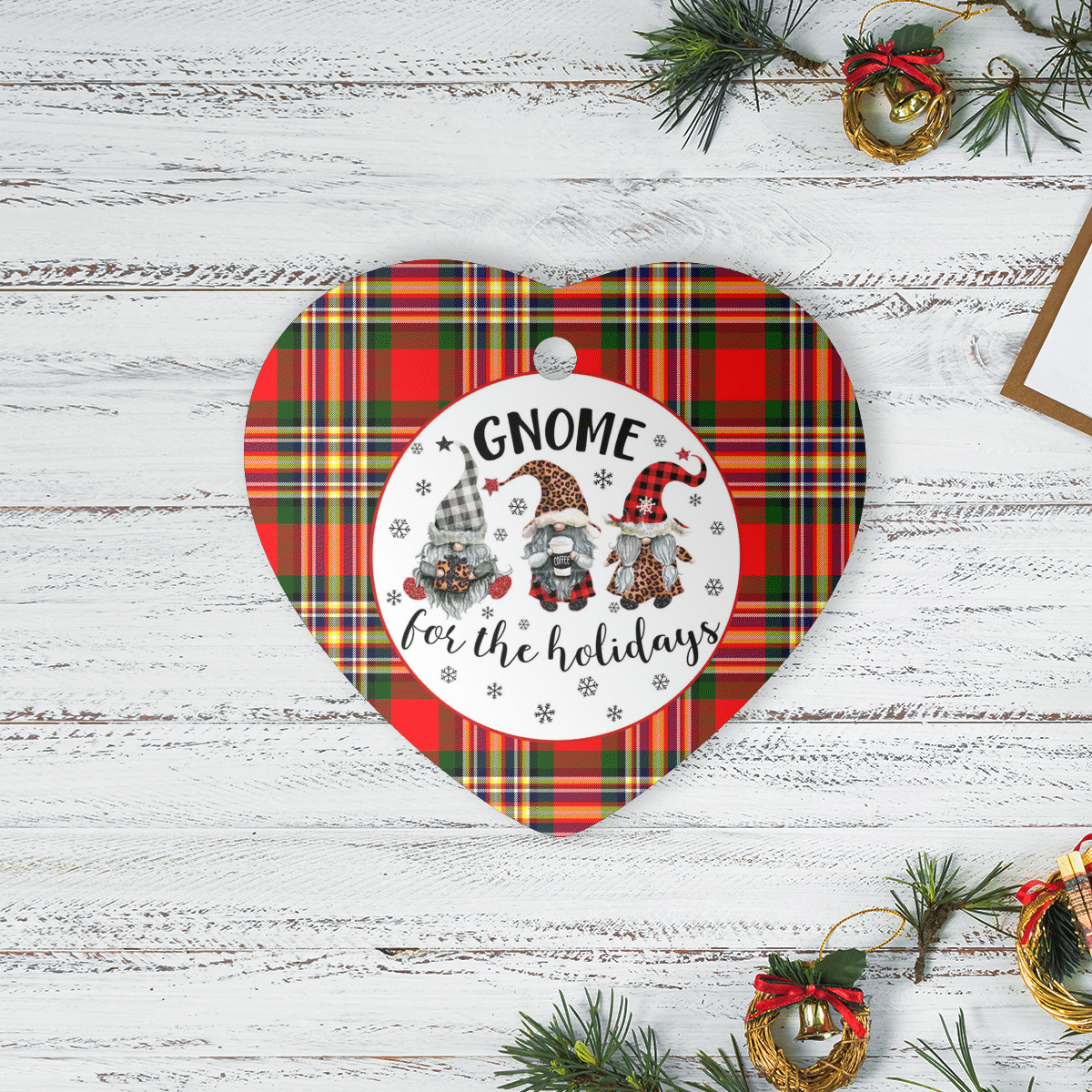 Clan MacGill Modern Tartan Tartan Crest Gnome Heart Ceramic Ornament IP45 MacGill Modern Tartan Tartan Christmas   