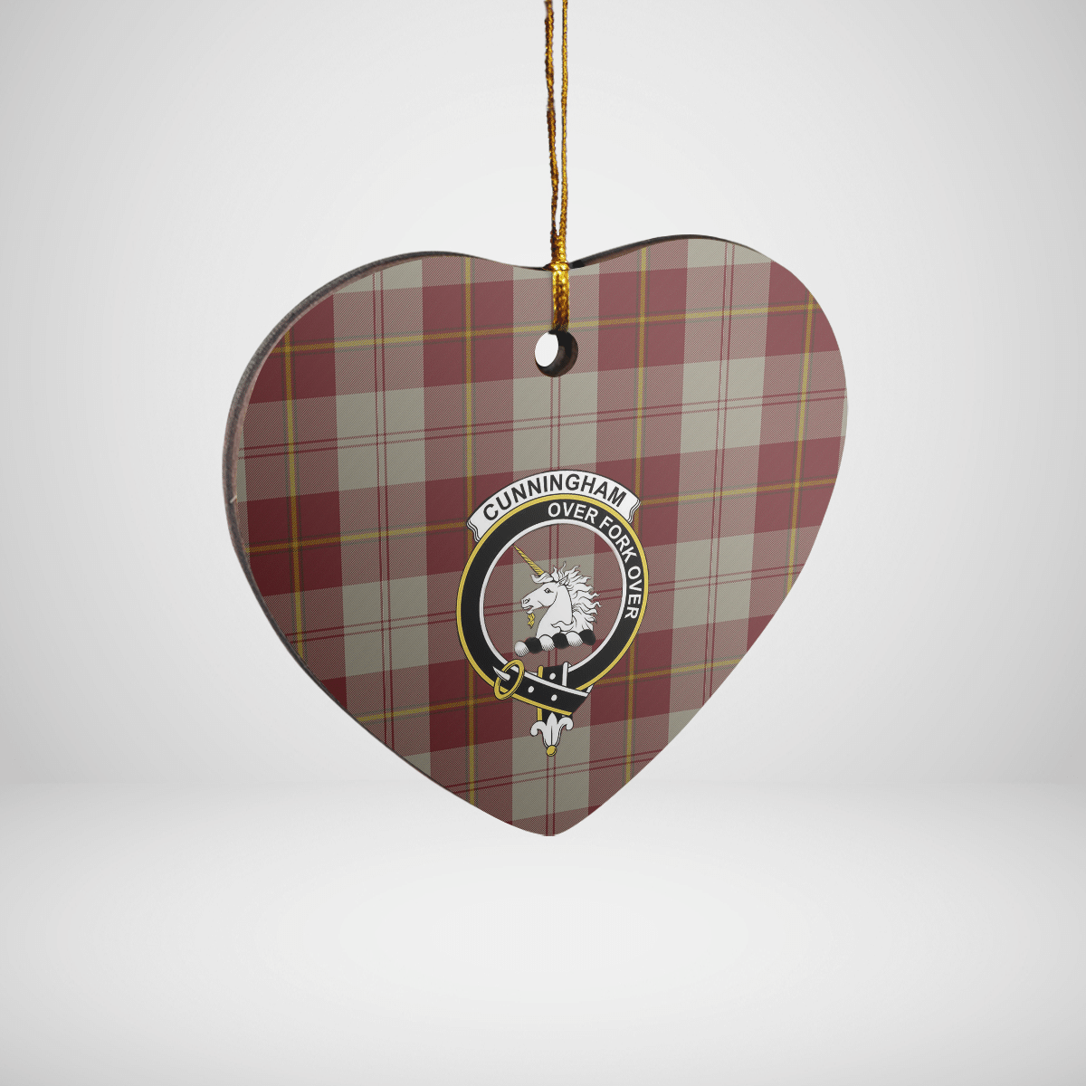 Clan Cunningham Burgundy Dancers Tartan Crest Heart Ceramic Ornament LY51 Cunningham Burgundy Dancers Tartan Tartan Christmas   