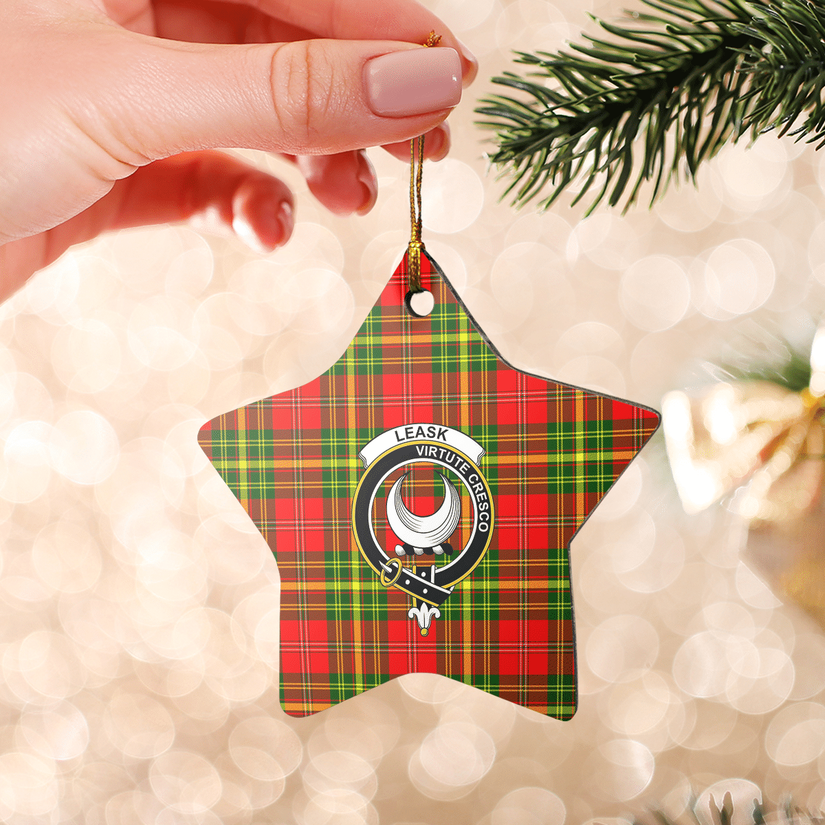 Clan Leask Tartan Crest Star Ceramic Ornament TF71 Leask Tartan Tartan Christmas   