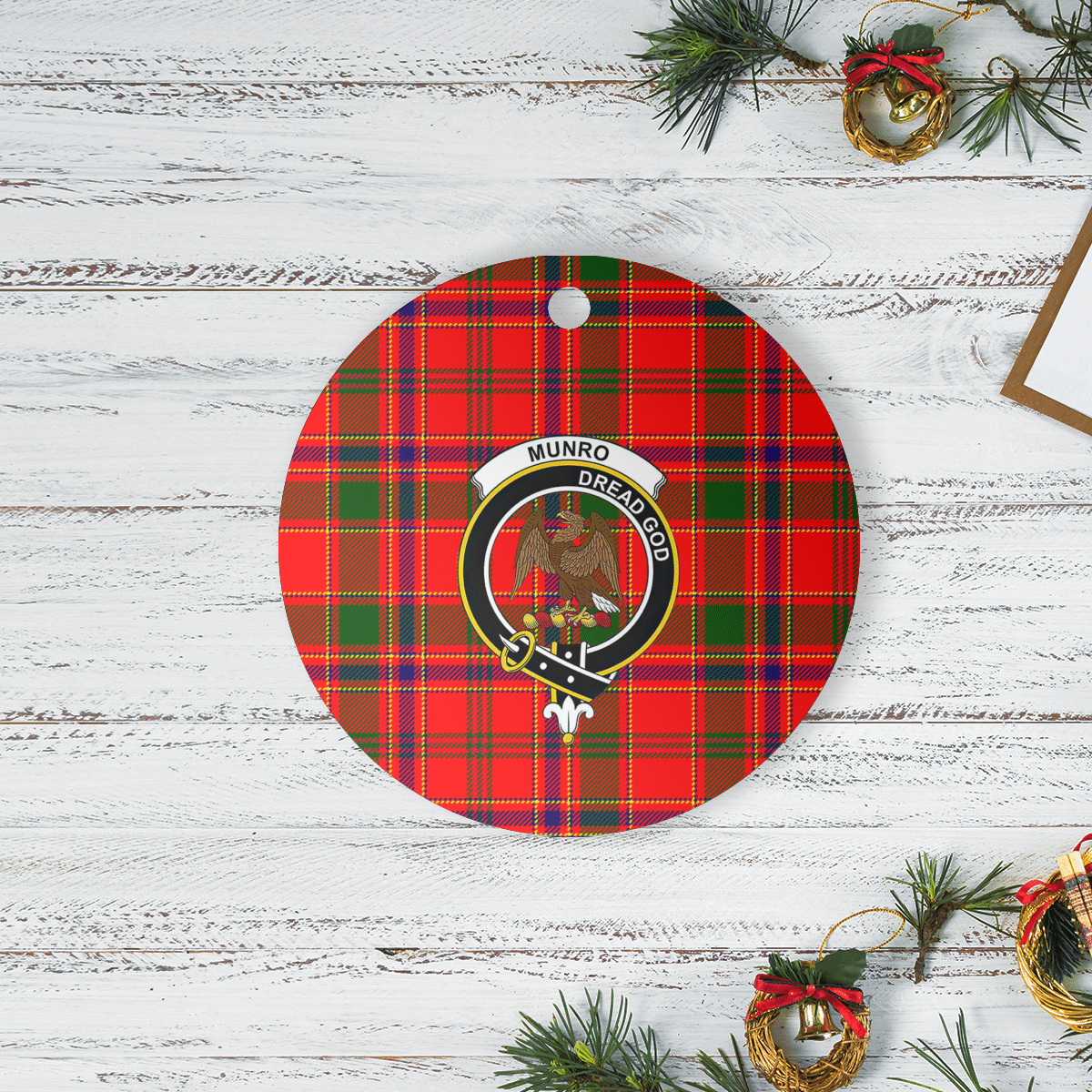 Clan Munro Modern Tartan Crest Round Ceramic Ornament EC33 Munro Modern Tartan Tartan Christmas   