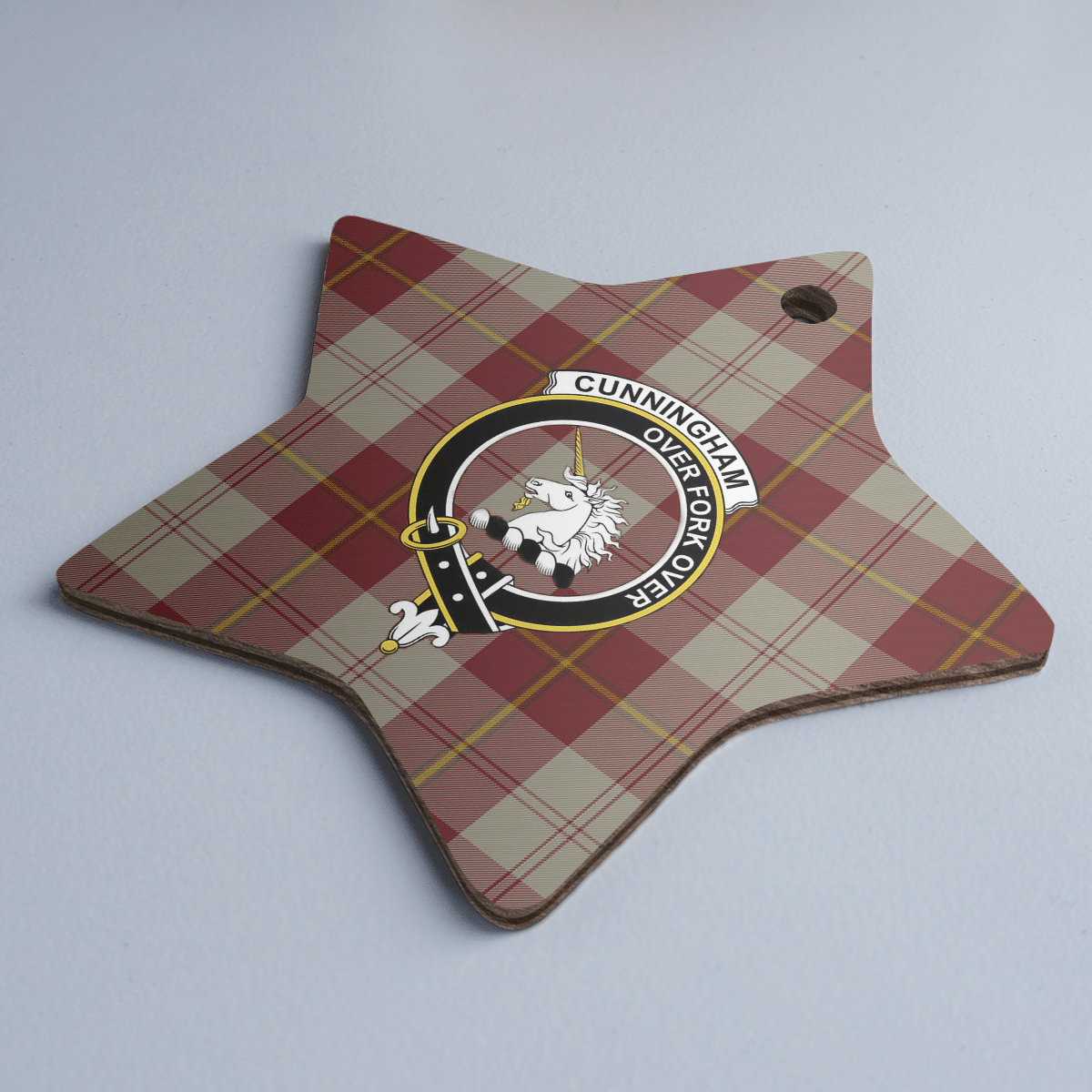 Clan Cunningham Burgundy Dancers Tartan Crest Star Ceramic Ornament JN68 Cunningham Burgundy Dancers Tartan Tartan Christmas   