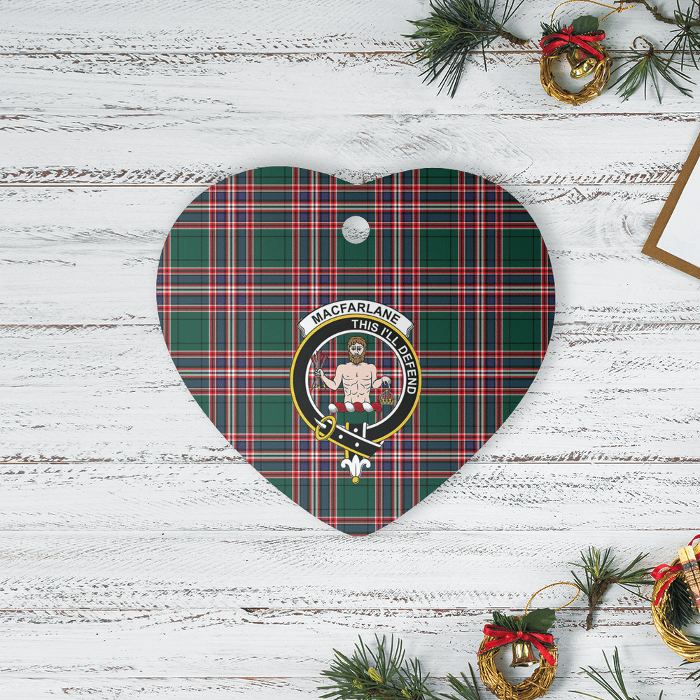 Clan MacFarlane Hunting Modern Tartan Crest Heart Ceramic Ornament KE98 MacFarlane Hunting Modern Tartan Tartan Christmas   