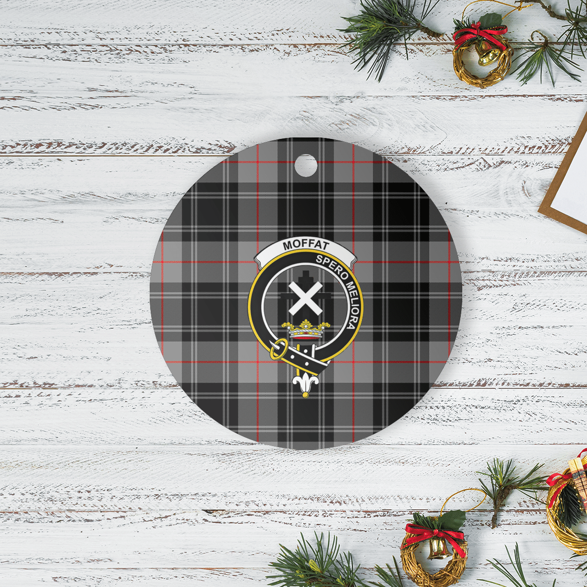 Clan Moffat Modern Tartan Crest Round Ceramic Ornament VX13 Moffat Modern Tartan Tartan Christmas   