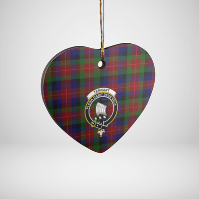 Clan Tennant Tartan Crest Heart Ceramic Ornament