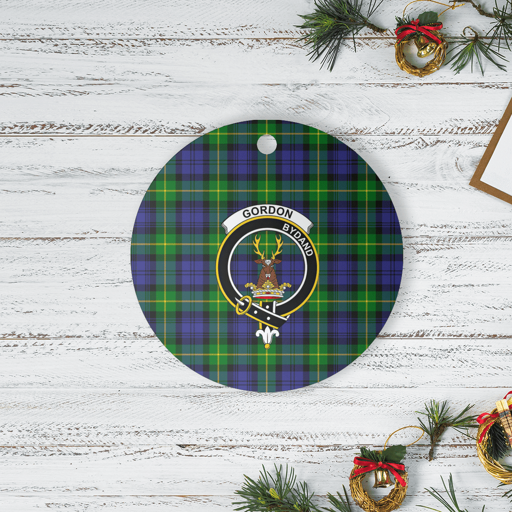 Clan Gordon Modern Tartan Crest Round Ceramic Ornament NI73 Gordon Modern Tartan Tartan Christmas   