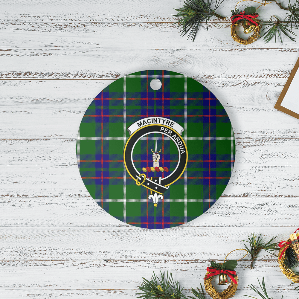 Clan MacIntyre Hunting Modern Tartan Crest Round Ceramic Ornament OF25 MacIntyre Hunting Modern Tartan Tartan Christmas   