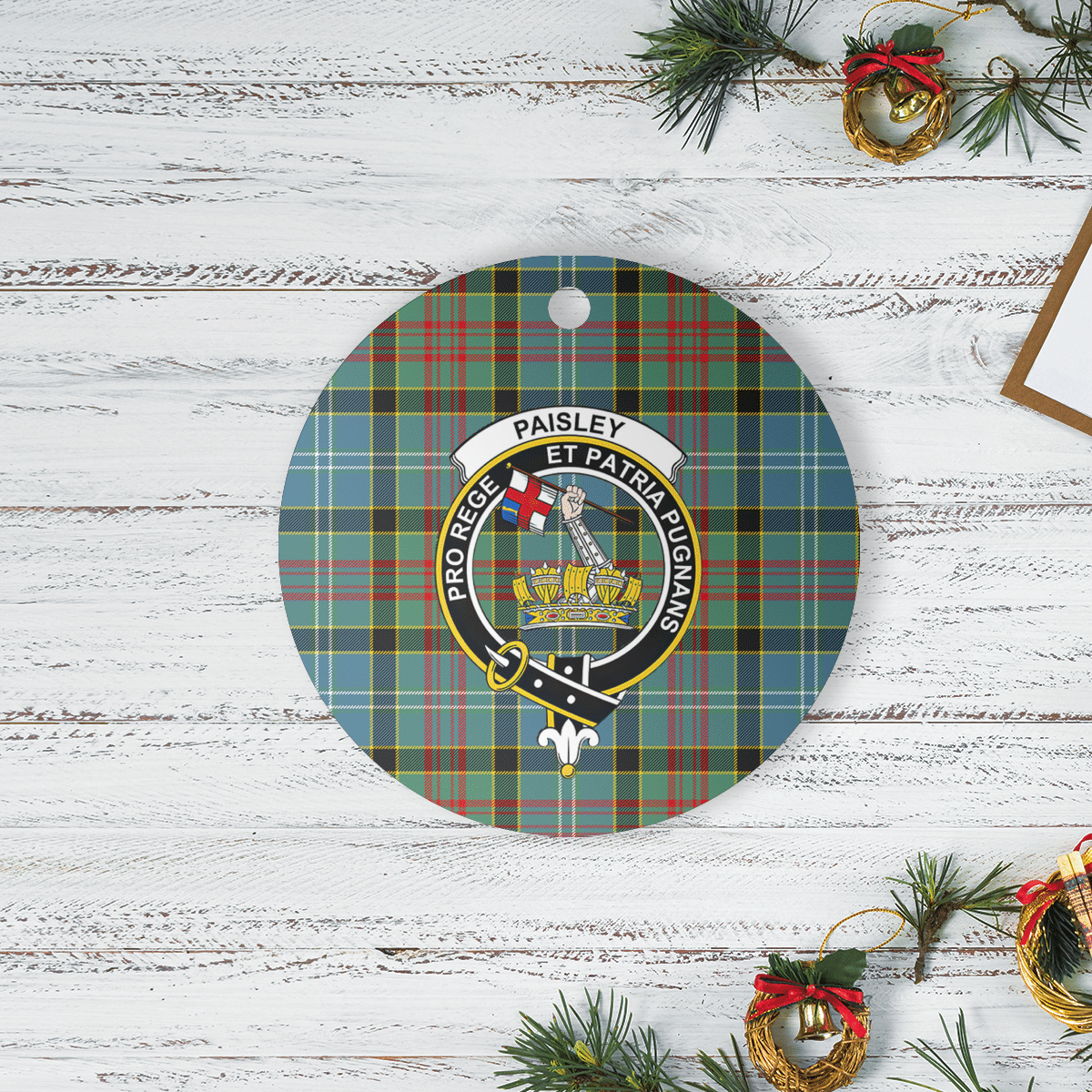 Clan Paisley District Tartan Crest Round Ceramic Ornament NX66 Paisley District Tartan Tartan Christmas   