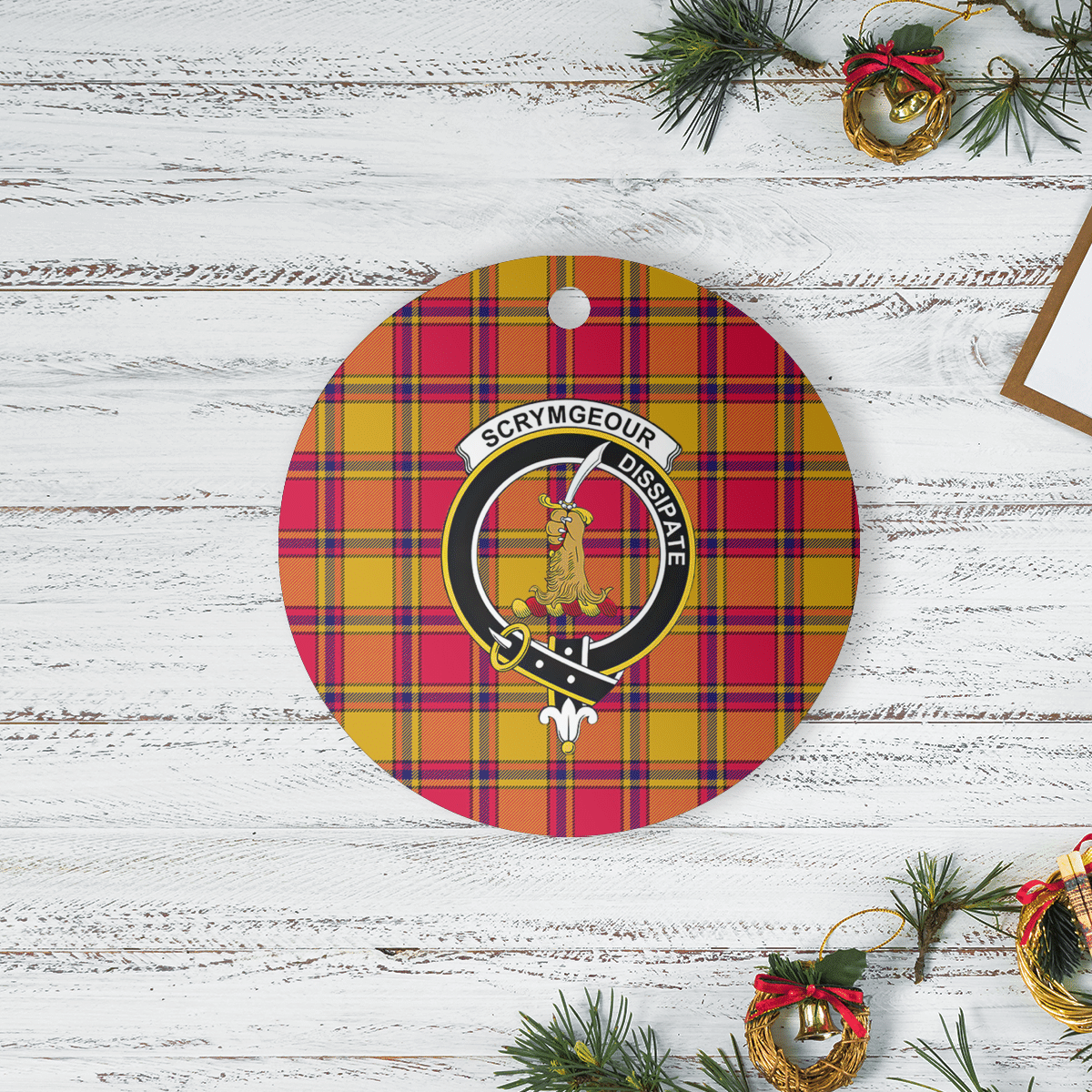 Clan Scrymgeour Tartan Crest Round Ceramic Ornament MG19 Scrymgeour Tartan Tartan Christmas   