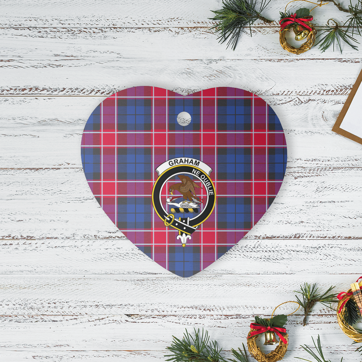 Clan Graham of Menteith Red Tartan Crest Heart Ceramic Ornament EX45 Graham of Menteith Red Tartan Tartan Christmas   