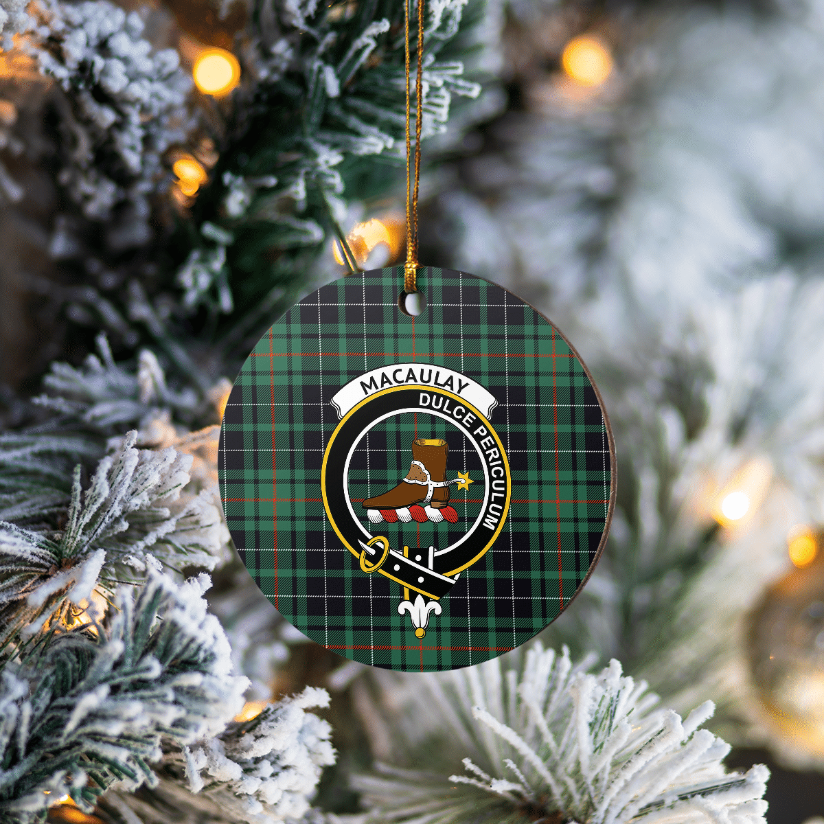 Clan MacAulay Hunting Ancient Tartan Crest Round Ceramic Ornament IA57 MacAulay Hunting Ancient Tartan Tartan Christmas   