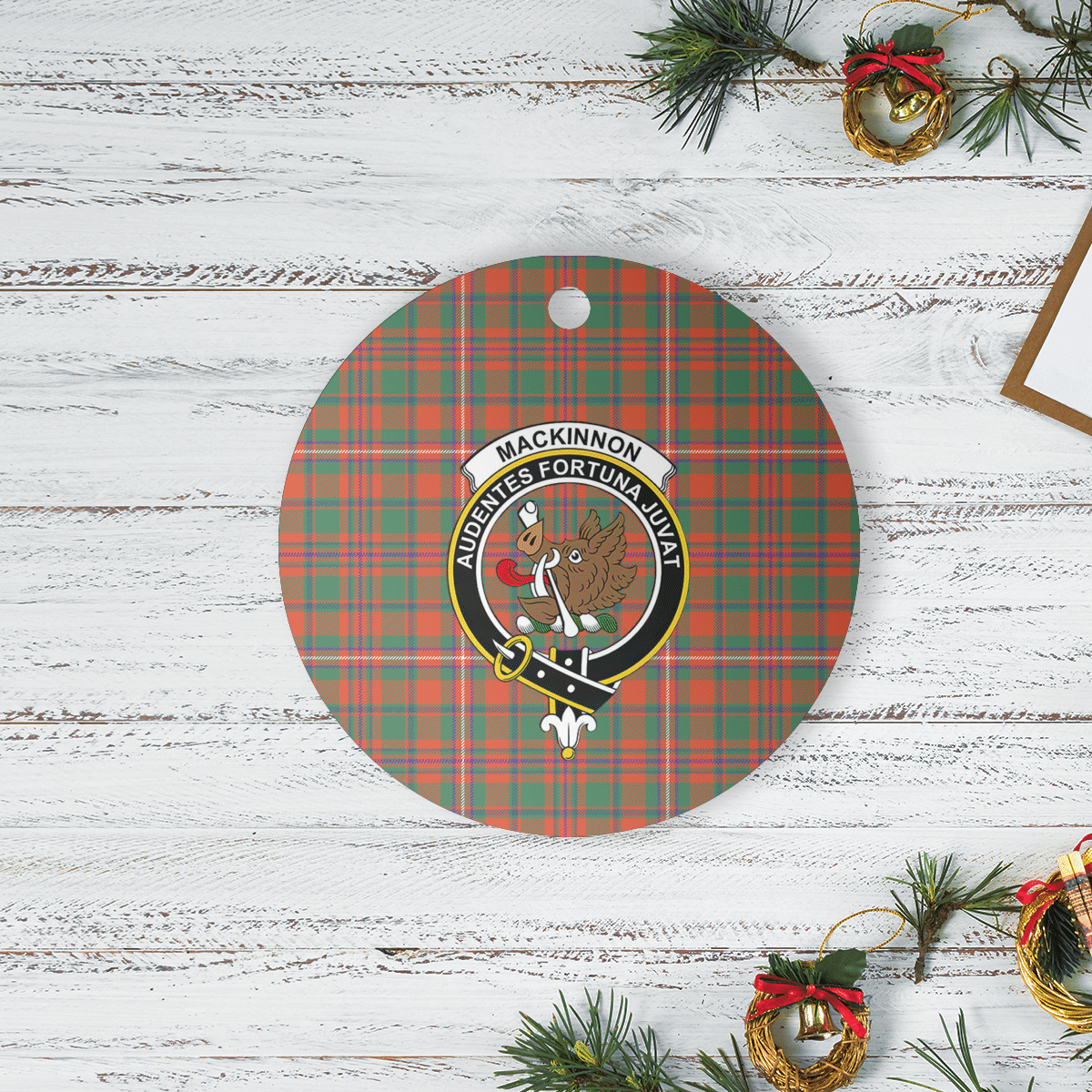 Clan MacKinnon Ancient Tartan Crest Round Ceramic Ornament CO28 MacKinnon Ancient Tartan Tartan Christmas   