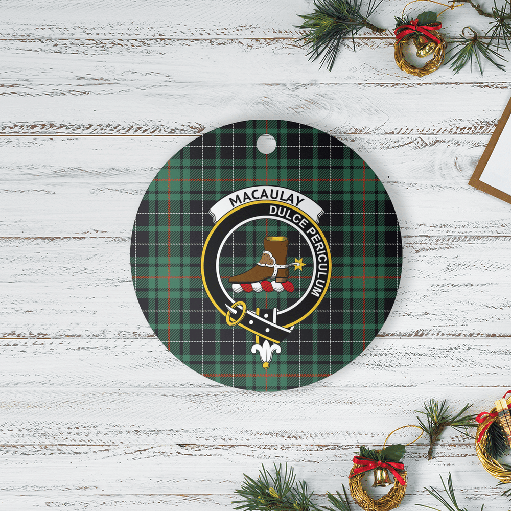 Clan MacAulay Hunting Ancient Tartan Crest Round Ceramic Ornament IA57 MacAulay Hunting Ancient Tartan Tartan Christmas   