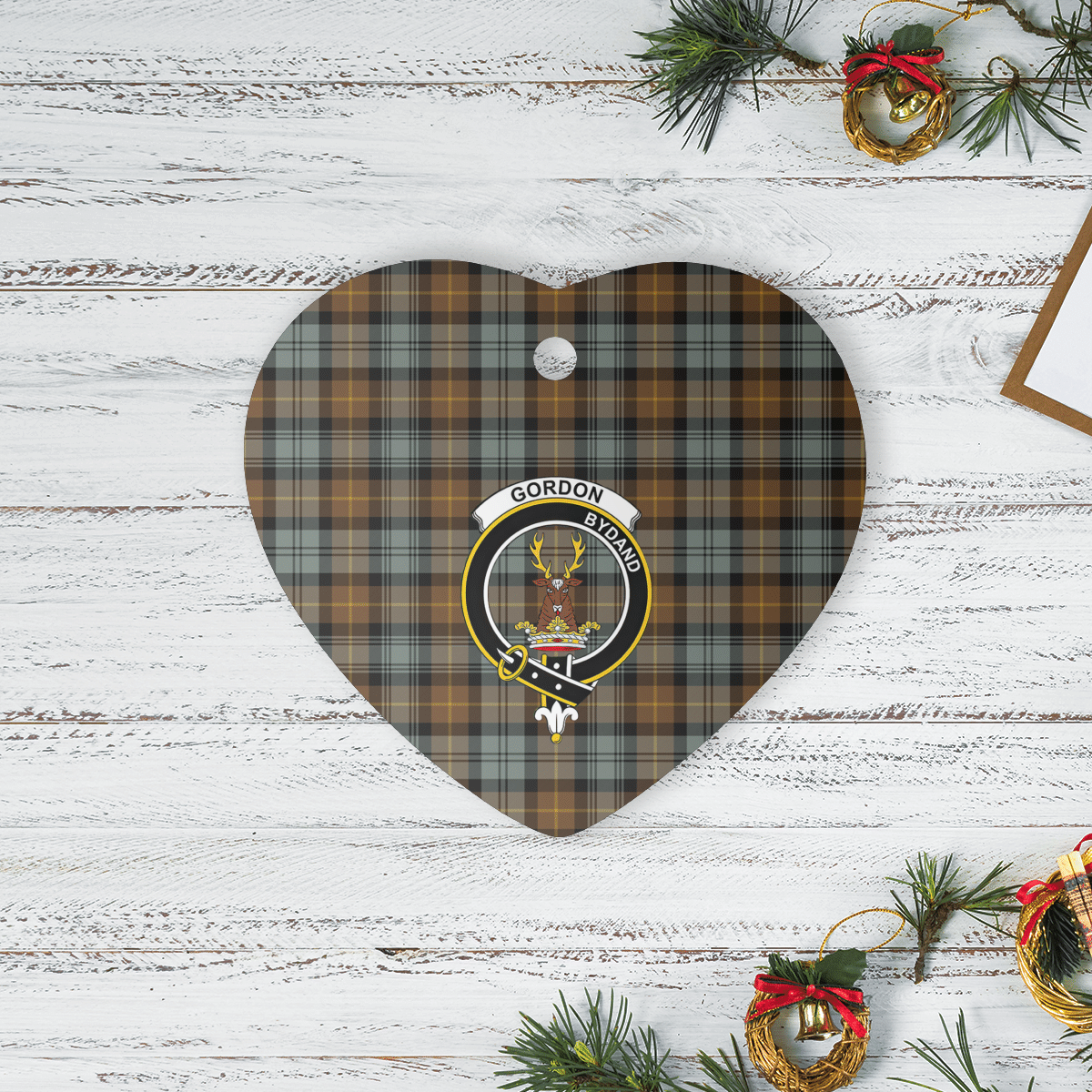 Clan Gordon Weathered Tartan Crest Heart Ceramic Ornament JX96 Gordon Weathered Tartan Tartan Christmas   